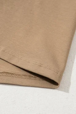 New Dear-Lover Long Sleeve Buttons V Neck Slim Fit Top Pale Khaki