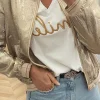 Online Dear-Lover Metallic Zip up Baseball Jacket Pale Khaki