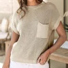 Best Dear-Lover Patch Pocket Short Sleeve Sweater Pale Khaki