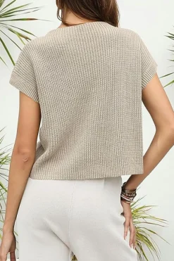 Best Dear-Lover Patch Pocket Short Sleeve Sweater Pale Khaki