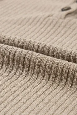 Clearance Dear-Lover Rib Textured Henley Knit Top Pale Khaki