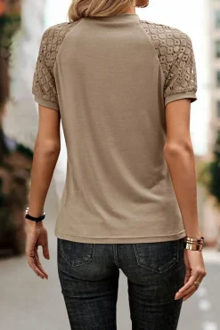 Hot Dear-Lover Seamed Detail Contrast Lace Raglan Sleeve Tee Pale Khaki