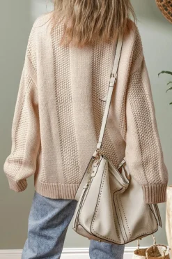 Outlet Dear-Lover Solid Color Cable Knit Ribbed Loose Sweater Pale Khaki