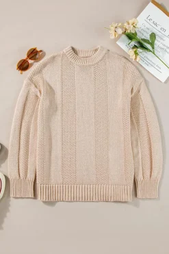 Outlet Dear-Lover Solid Color Cable Knit Ribbed Loose Sweater Pale Khaki