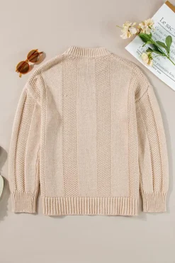 Outlet Dear-Lover Solid Color Cable Knit Ribbed Loose Sweater Pale Khaki