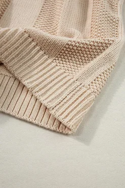 Outlet Dear-Lover Solid Color Cable Knit Ribbed Loose Sweater Pale Khaki