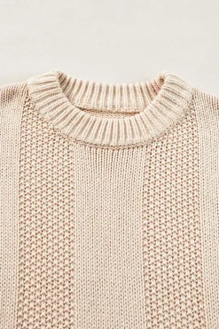 Outlet Dear-Lover Solid Color Cable Knit Ribbed Loose Sweater Pale Khaki