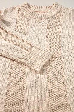 Outlet Dear-Lover Solid Color Cable Knit Ribbed Loose Sweater Pale Khaki