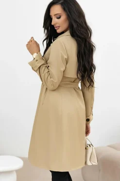 Discount Dear-Lover Solid Color Lapel Collar Waist Tie Wind Coat Pale Khaki