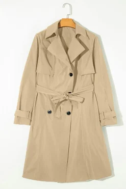 Discount Dear-Lover Solid Color Lapel Collar Waist Tie Wind Coat Pale Khaki