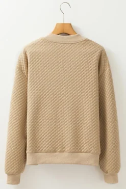 New Dear-Lover Solid Geometric Textured Baseball Collar Jacket Pale Khaki