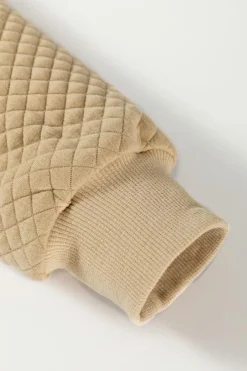 New Dear-Lover Solid Geometric Textured Baseball Collar Jacket Pale Khaki