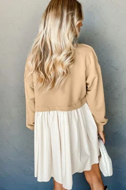 Fashion Dear-Lover Sweatshirt Poplin Mini Dress Pale Khaki