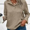 Fashion Dear-Lover Textured Knit Buttoned Kangaroo Pocket Sweatshirt Pale Khaki