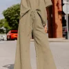 Clearance Dear-Lover Textured Loose Fit T Shirt and Drawstring Pants Set Pale Khaki