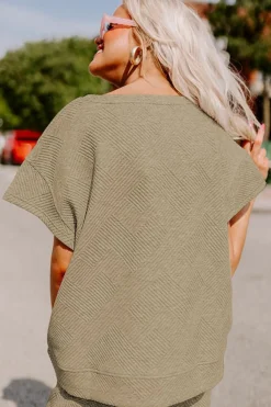 Clearance Dear-Lover Textured Loose Fit T Shirt and Drawstring Pants Set Pale Khaki