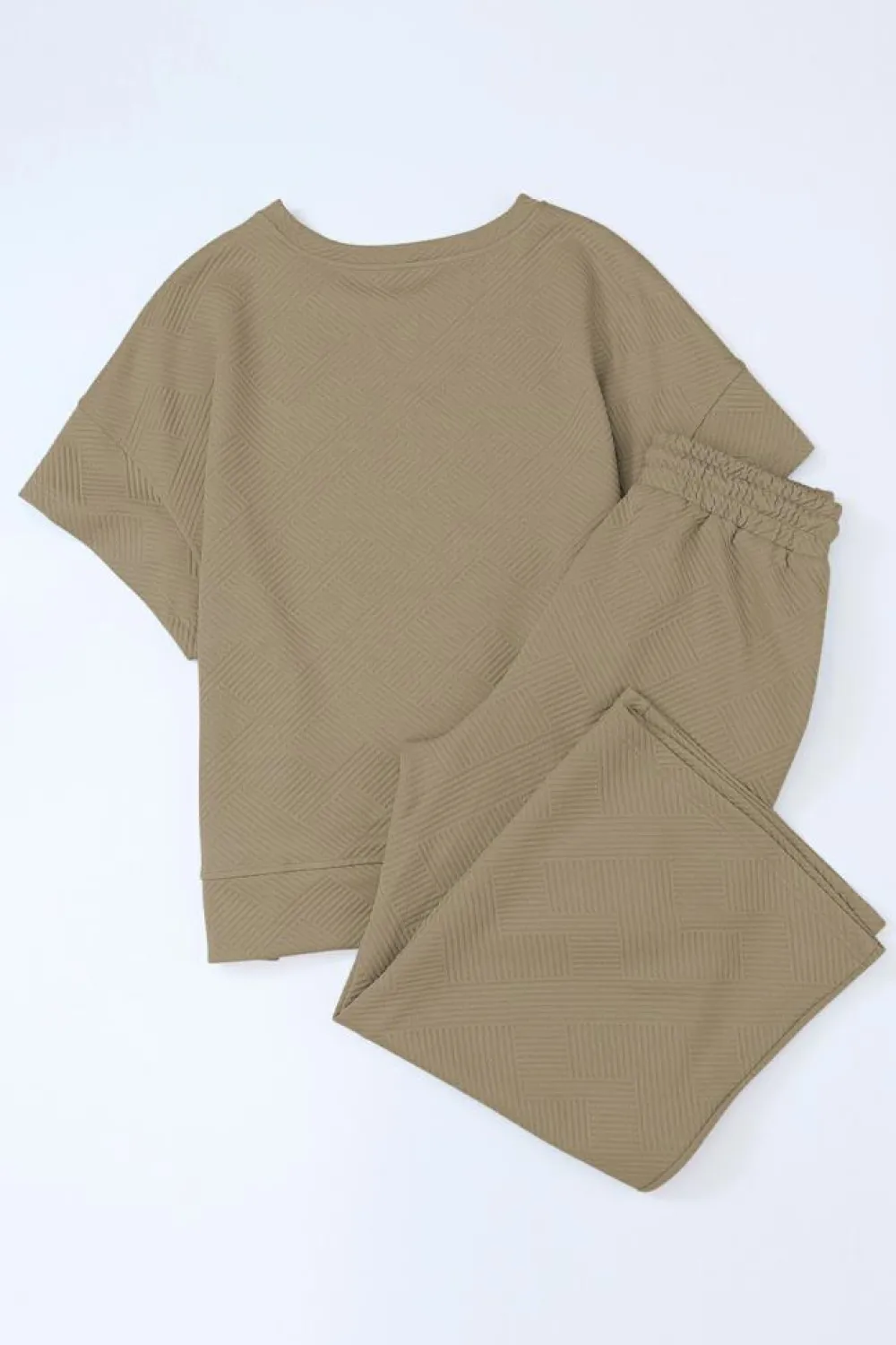 Clearance Dear-Lover Textured Loose Fit T Shirt and Drawstring Pants Set Pale Khaki