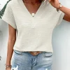 Online Dear-Lover Textured Wide Sleeve V Neck T Shirt Pale Khaki