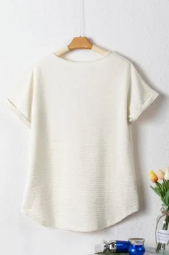 Online Dear-Lover Textured Wide Sleeve V Neck T Shirt Pale Khaki