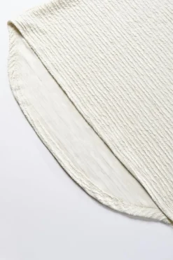 Online Dear-Lover Textured Wide Sleeve V Neck T Shirt Pale Khaki