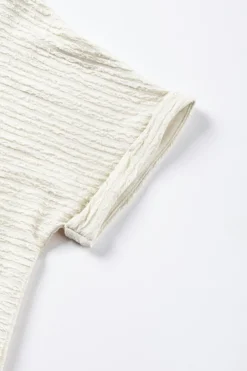 Online Dear-Lover Textured Wide Sleeve V Neck T Shirt Pale Khaki