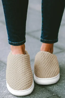 Outlet Dear-Lover Two-tone Knitted Warm Homewear Slippers Pale Khaki