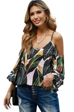 New Dear-Lover Palm Cold Shoulder Blouse Green