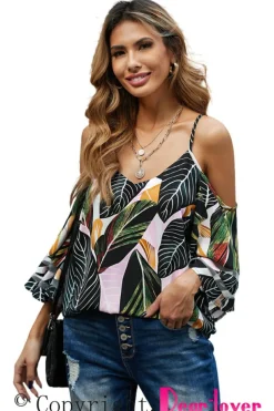 New Dear-Lover Palm Cold Shoulder Blouse Green