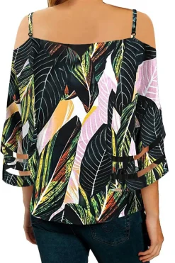 New Dear-Lover Palm Cold Shoulder Blouse Green