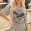 Hot Dear-Lover AMERICA FREE BIRD Vintage Graphic Mineral Washed Tee Parchment