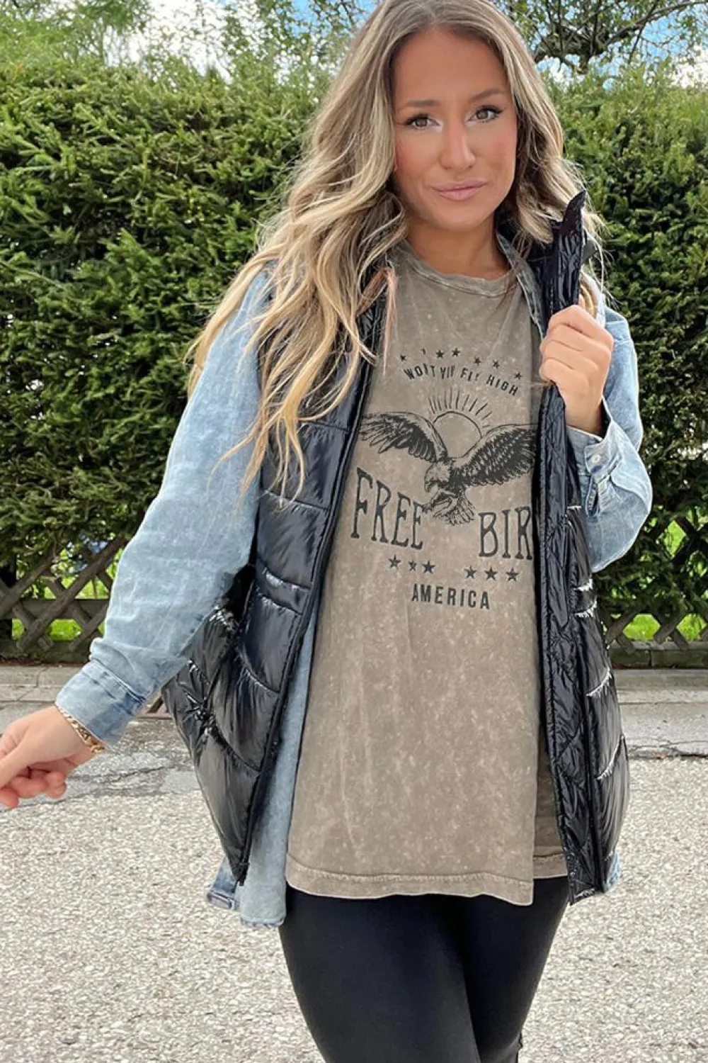 Hot Dear-Lover AMERICA FREE BIRD Vintage Graphic Mineral Washed Tee Parchment