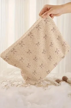 Outlet Dear-Lover Bow Knot Dot Print Zipper Corduroy Cosmetic Bag Parchment