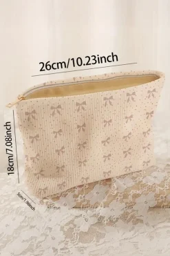 Outlet Dear-Lover Bow Knot Dot Print Zipper Corduroy Cosmetic Bag Parchment