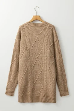 Best Dear-Lover Cable Knit Drop Shoulder Loose Fit Sweater Dress Parchment