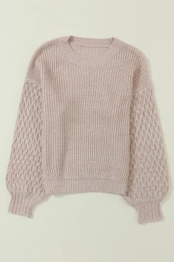 Fashion Dear-Lover Cable Knit Sleeve Drop Shoulder Sweater Parchment