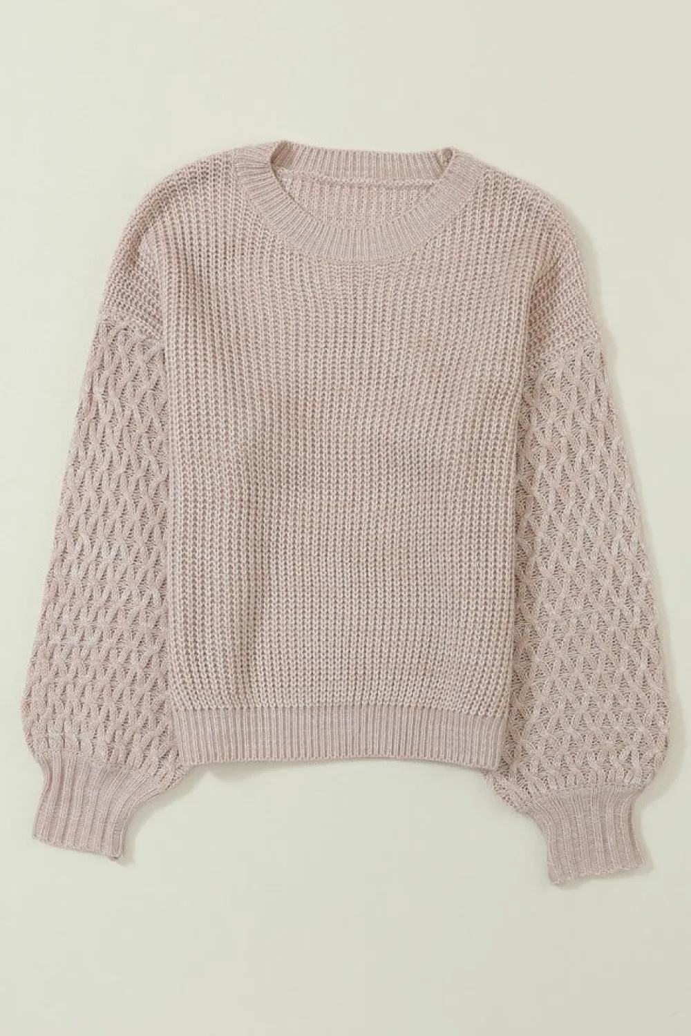 Fashion Dear-Lover Cable Knit Sleeve Drop Shoulder Sweater Parchment