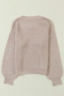 Fashion Dear-Lover Cable Knit Sleeve Drop Shoulder Sweater Parchment