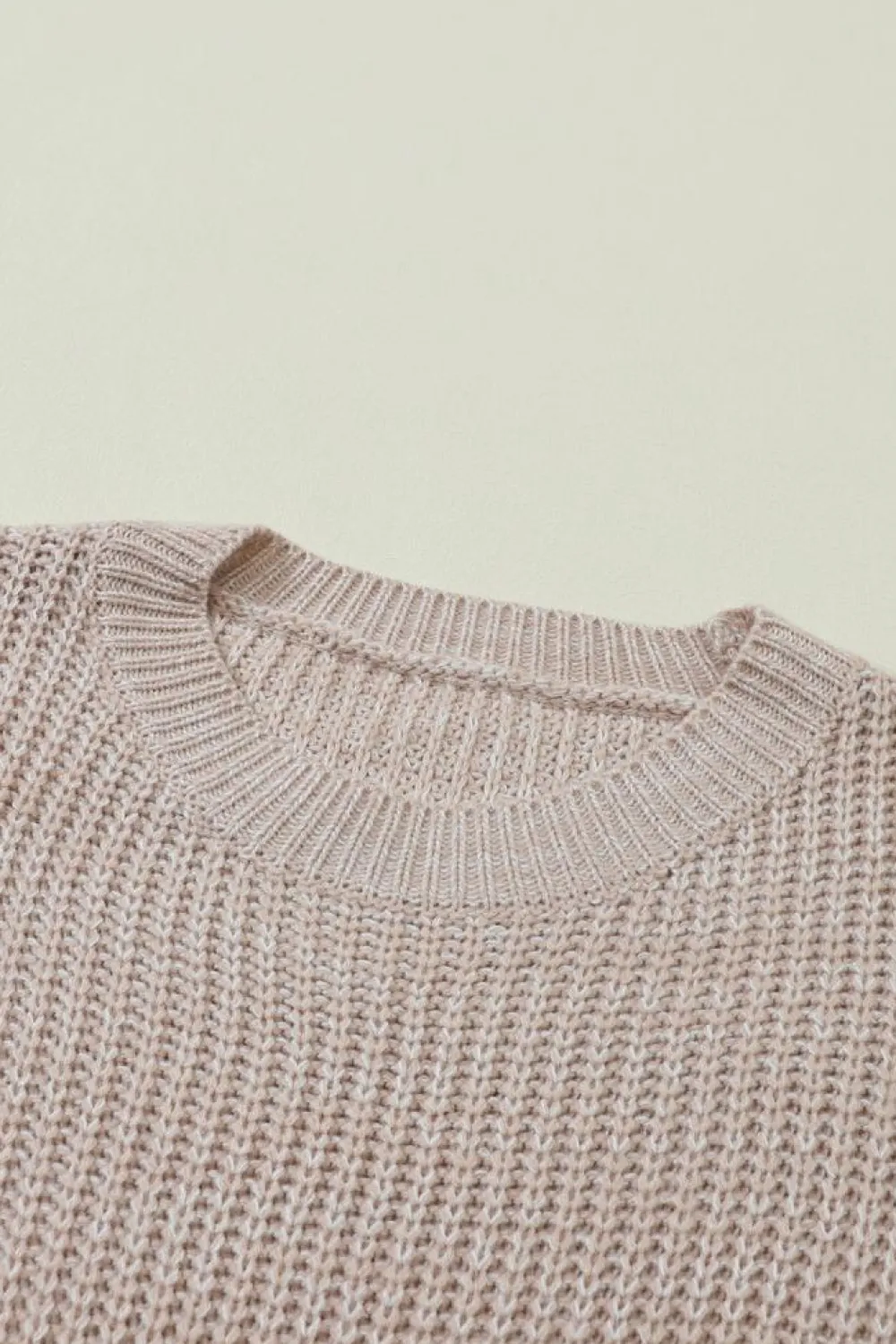 Fashion Dear-Lover Cable Knit Sleeve Drop Shoulder Sweater Parchment