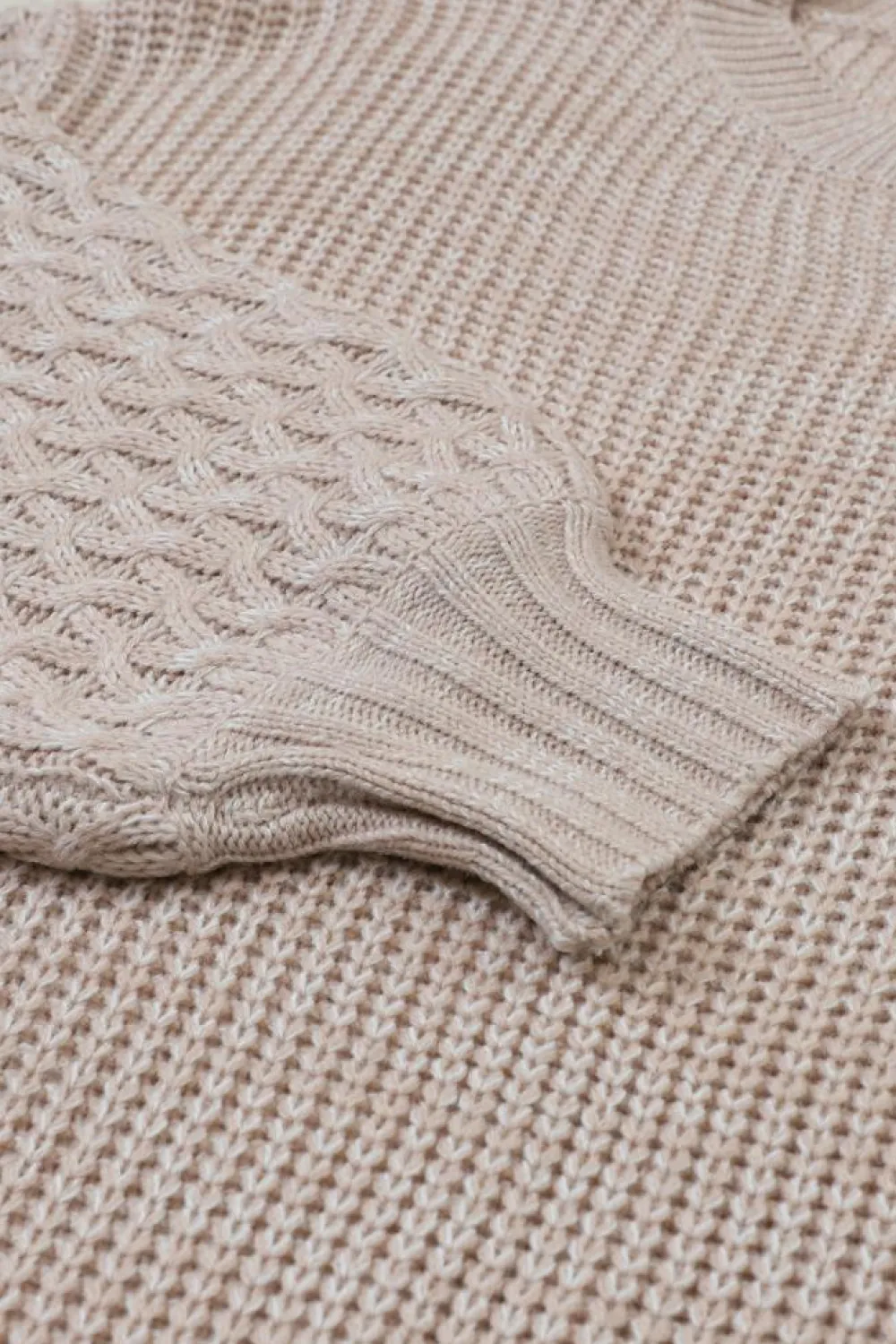 Fashion Dear-Lover Cable Knit Sleeve Drop Shoulder Sweater Parchment