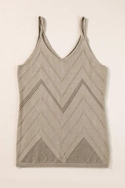 Clearance Dear-Lover Chevron Pointelle Knit Spaghetti Straps Sweater Vest Parchment