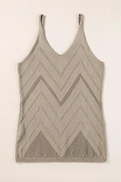 Clearance Dear-Lover Chevron Pointelle Knit Spaghetti Straps Sweater Vest Parchment