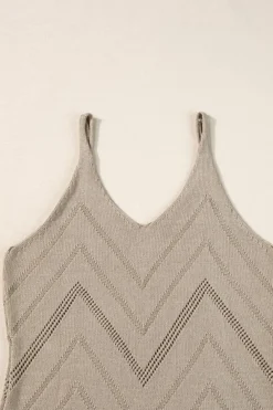 Clearance Dear-Lover Chevron Pointelle Knit Spaghetti Straps Sweater Vest Parchment