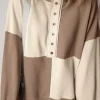 Outlet Dear-Lover Colorblock Henley High Low Oversize Sweatshirt Parchment