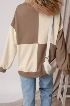 Outlet Dear-Lover Colorblock Henley High Low Oversize Sweatshirt Parchment