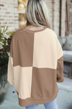 Outlet Dear-Lover Colorblock Henley High Low Oversize Sweatshirt Parchment