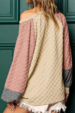 Outlet Dear-Lover Colorblock Raglan Sleeve Textured Knit Top Parchment