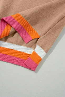 Online Dear-Lover Colorblock Striped Trim Drop Shoulder Sweater Parchment