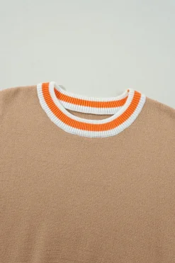 Online Dear-Lover Colorblock Striped Trim Drop Shoulder Sweater Parchment