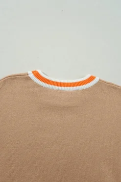 Online Dear-Lover Colorblock Striped Trim Drop Shoulder Sweater Parchment