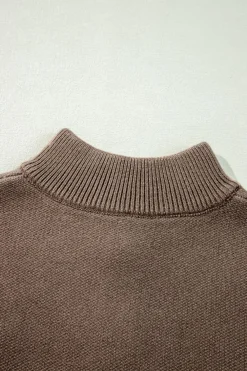 New Dear-Lover Contrast Flower Half Zipper Stand Neck Sweater Parchment